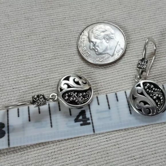 LOIS HILL Yin Yang Cutout Granulated Oxidized Sterling Silver Drop Earring 925 - Picture 7 of 11